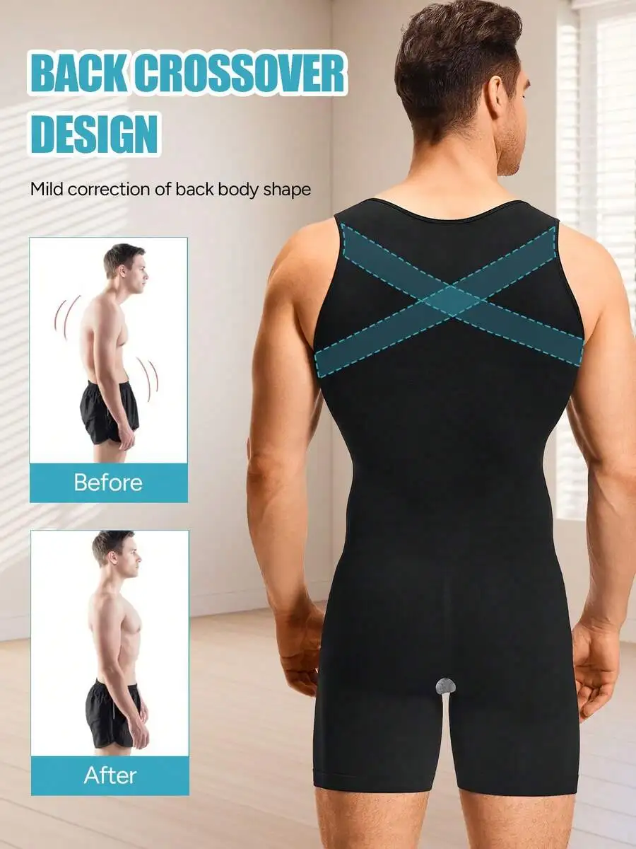 

Mens Seamless Compression Bodysuit With Back Crossover Design For Posture Support