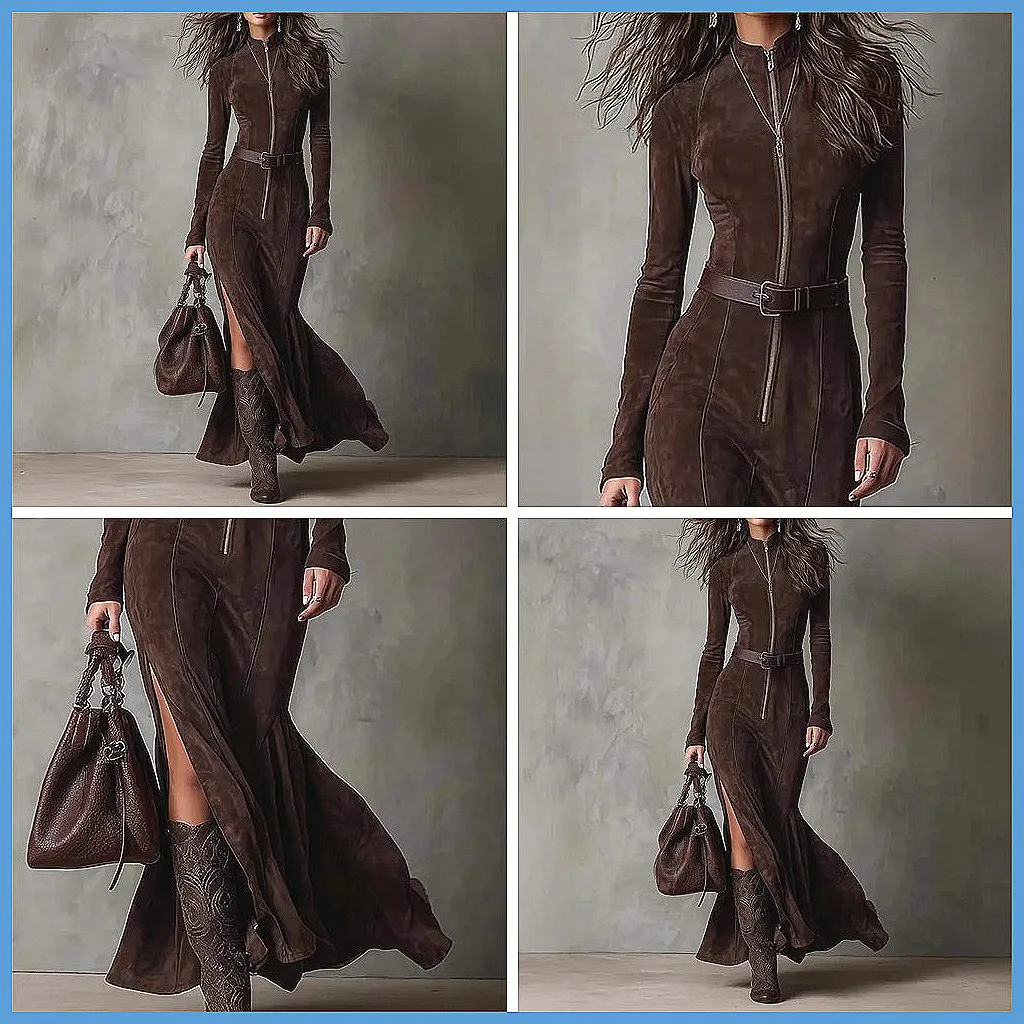 

Elegant Patchwork Long Sleeve Dress for Women 2025, Chic Party & Autumn Slim Fit Dress
