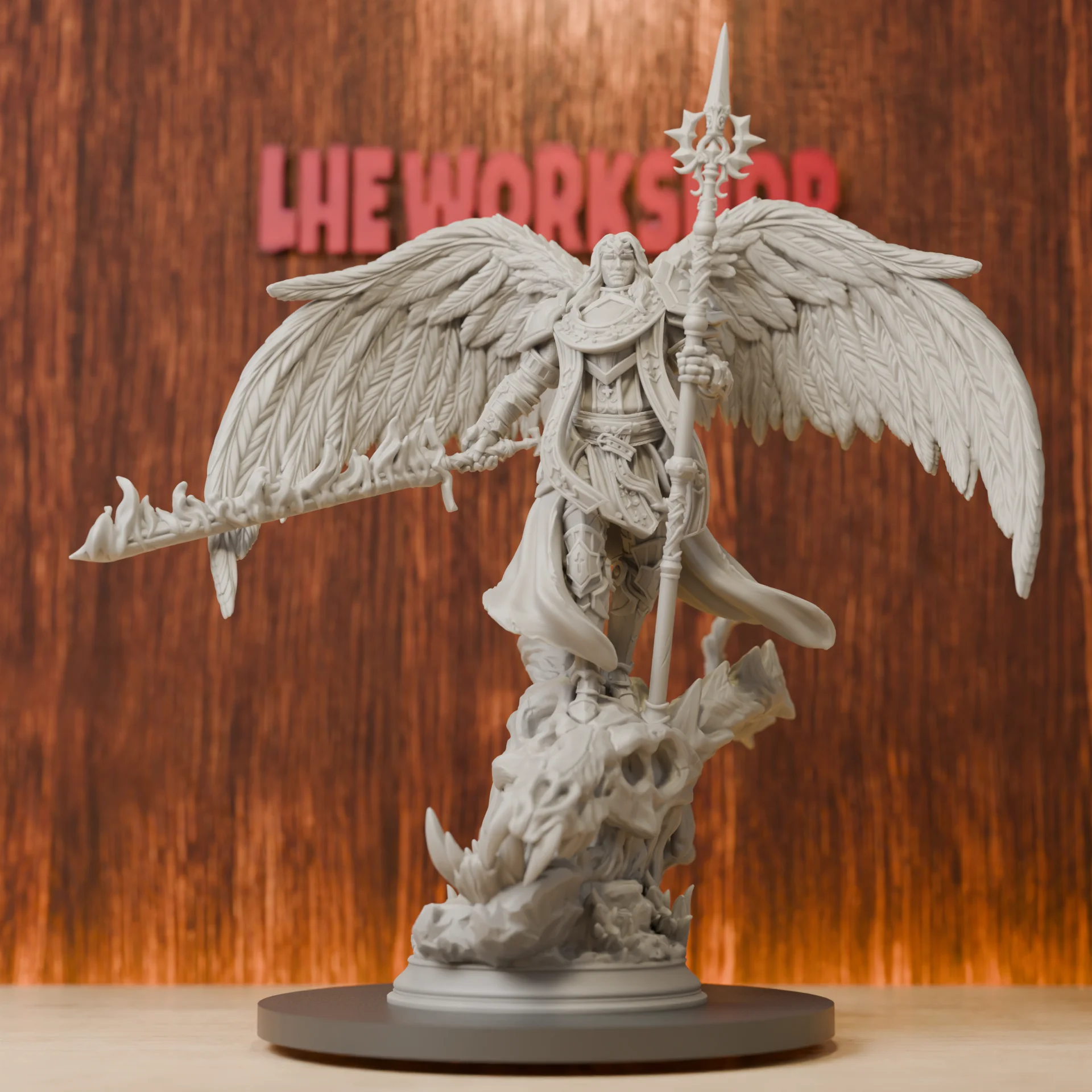 Aasimar Paladin Cleric | Sword Lance Celestial Angel Miniature | Resin 3D Printed DND Pathfinder Mini | Unpainted Grey