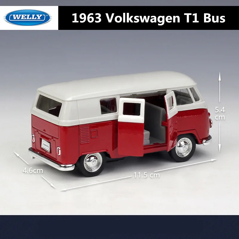 نموذج سيارة من السبائك WELLY 1:36 1963 Volkswagen T1 نموذج سيارة مصبوب معدني نموذج سيارة التراجع مجموعة محاكاة عالية هدايا لعبة للأطفال