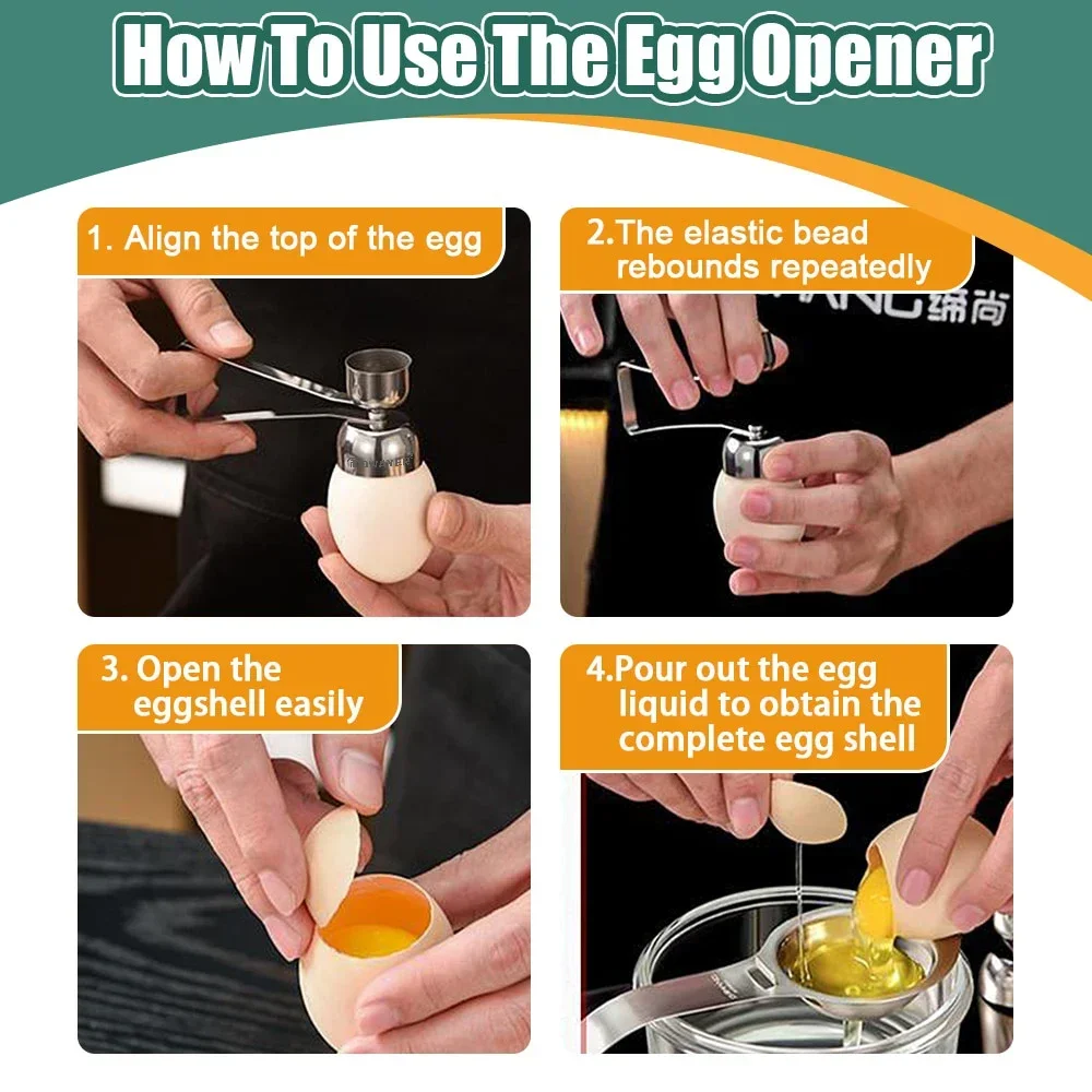 Towayer 304 Metal Egg Eggshell Opener Eggshell Cutter Double Head Egg Topper Shell Opener Boiled Raw Egg Creative Kitchen Tools