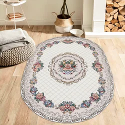 Living Room Bedroom Classic Floral Print Oval Carpets Sofa Coffee Table Elegantly Decorated Carpet Bathroom Porch Non-slip Rugs