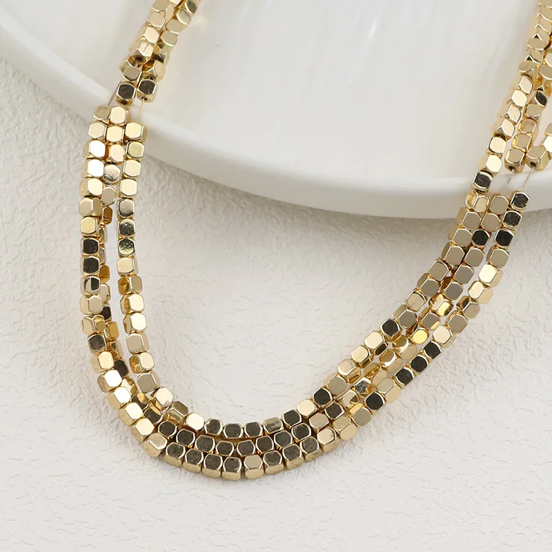 2mm 3mm Quadratische Stein Perle Matte Überzogene Gold Silber Rose Farbe Hämatit Lose Perlen Für Schmuck Machen Armbänder DIY Zubehör