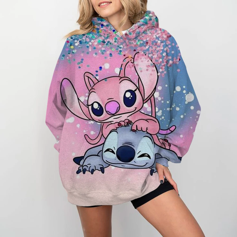 Disney Stitch print Cartoon Hooded Sweater Jacket Clothes Hoodie Oversize Design Feeling Loose and Comfortable