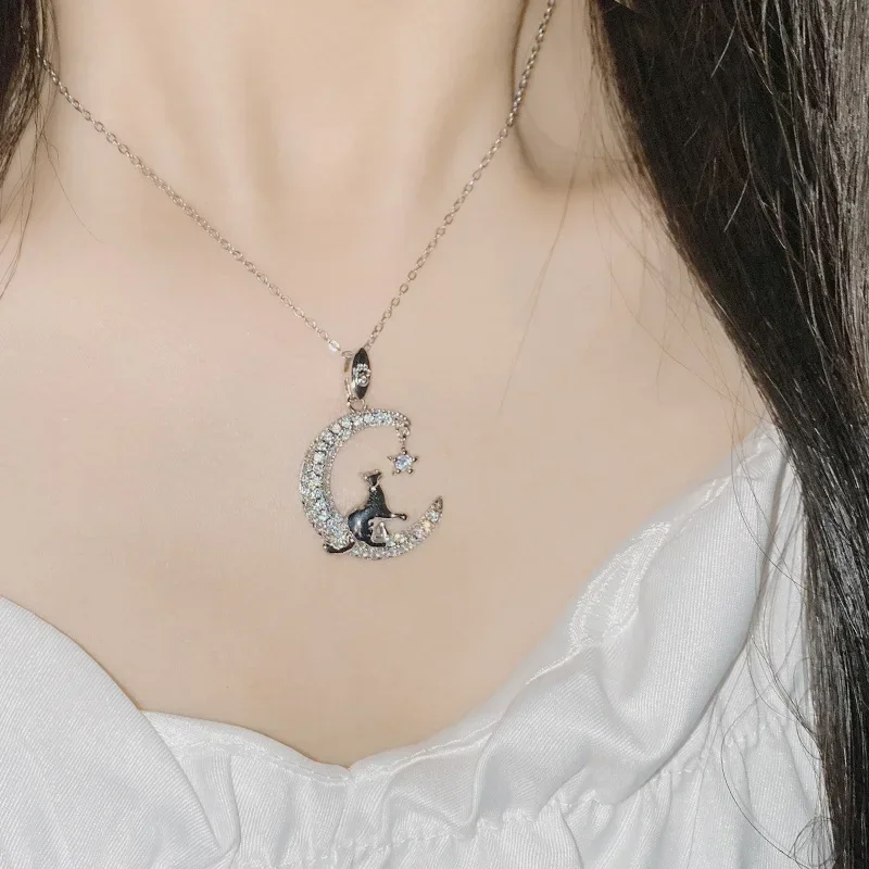 MDLFES Moiss1n الماس نمط الأصلي البكر القمر القط قلادة المرأة مطلية بالذهب لطيف نظام موري #4
