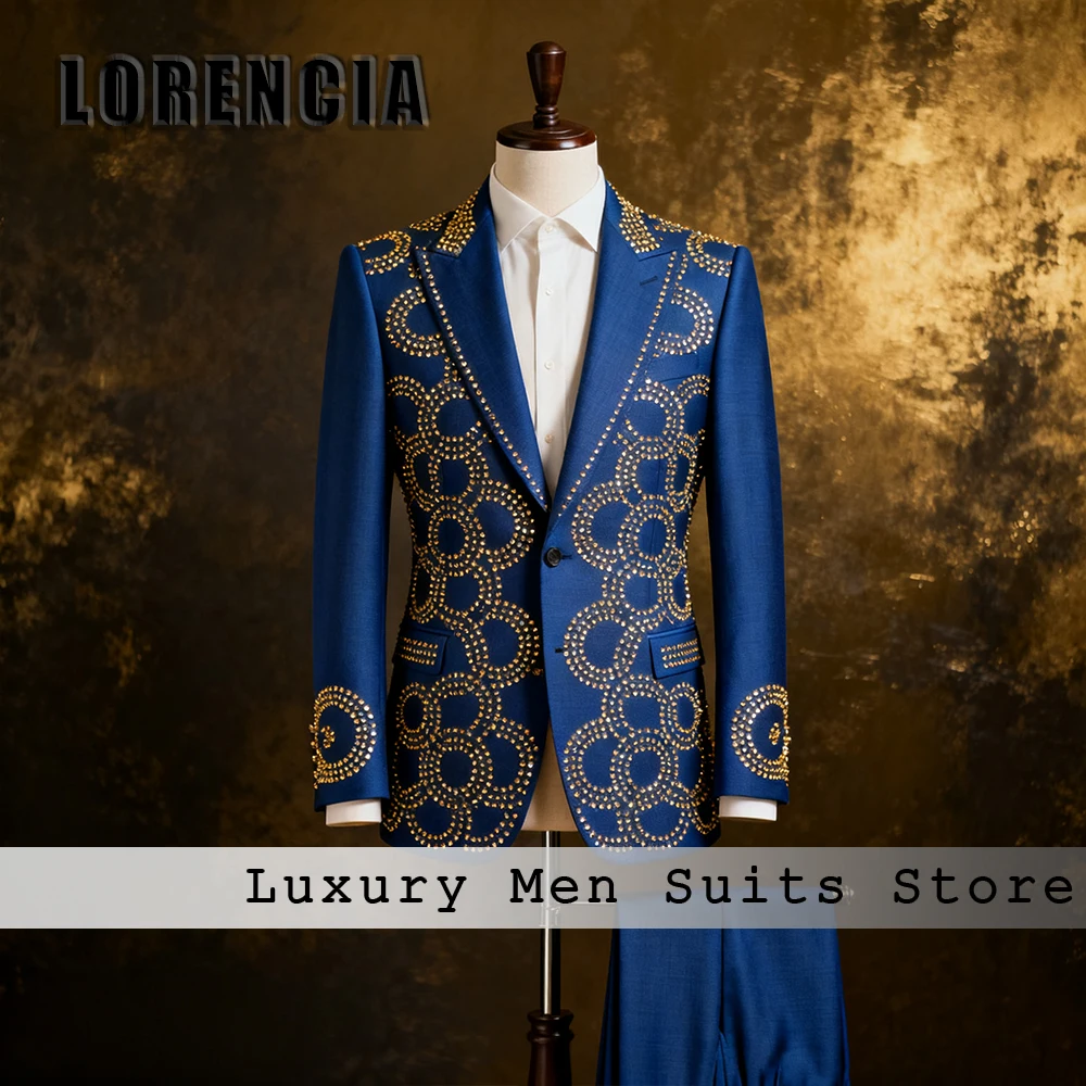 

Роскошные костюмы с кристаллами для мужчин, комплект из 2 предметов с бриллиантами для свадебной вечеринки, смокинг жениха, индивидуальный пиджак, брюки jaqueta masculina couro