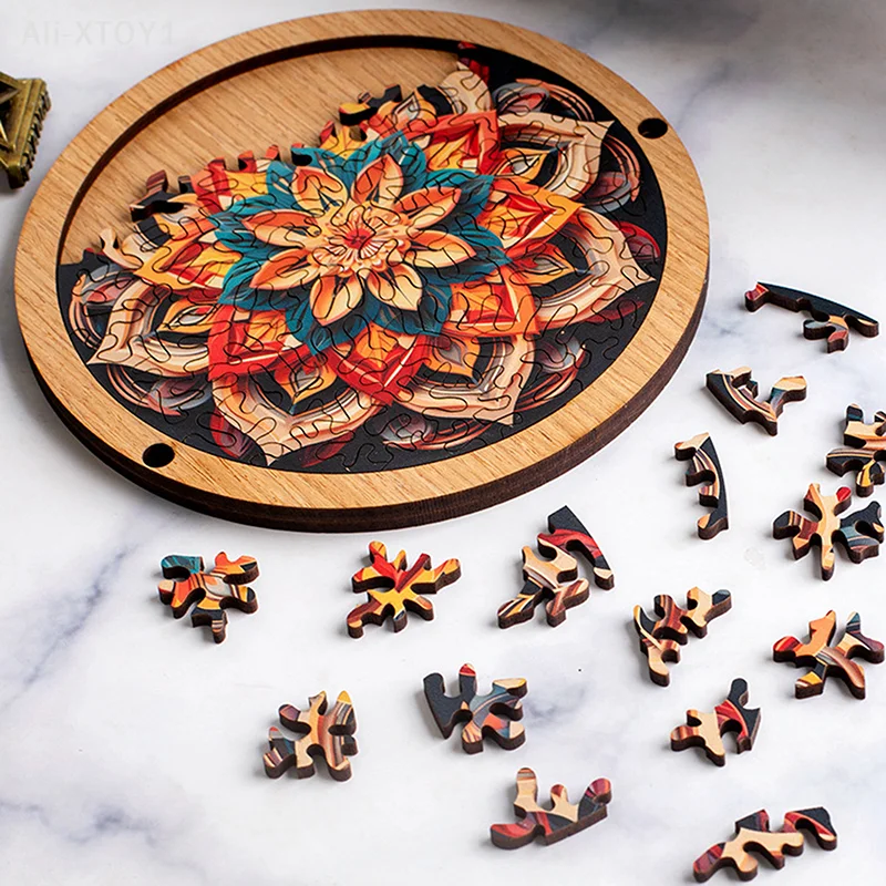 

Mandala Flower Wooden Puzzle Jigsaw Table Games Educational Toys For Children Intellectual Toy Entertainment Game