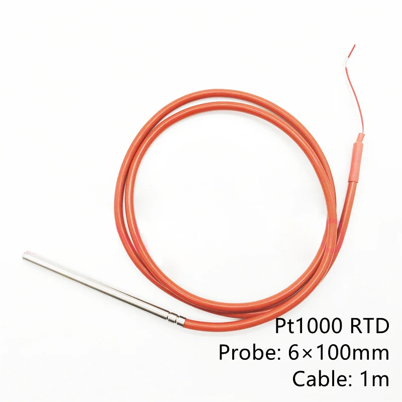 Sensor de Temperatura Pt1000 Impermeável Cabo do Silicone Resistente ao Calor Fios 1m Comprimento da Inserção 100 Mm50200 °c Sonda Inserção mm