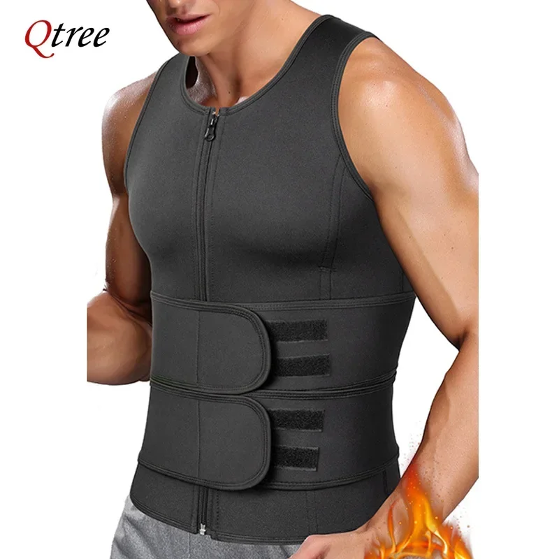 Men's Body Shaper Waist Trainer Sauna Vest Double Belt Sweat Shirt Corset Top Abdomen Slimming Shapewear Fat Burn Fitness Suits