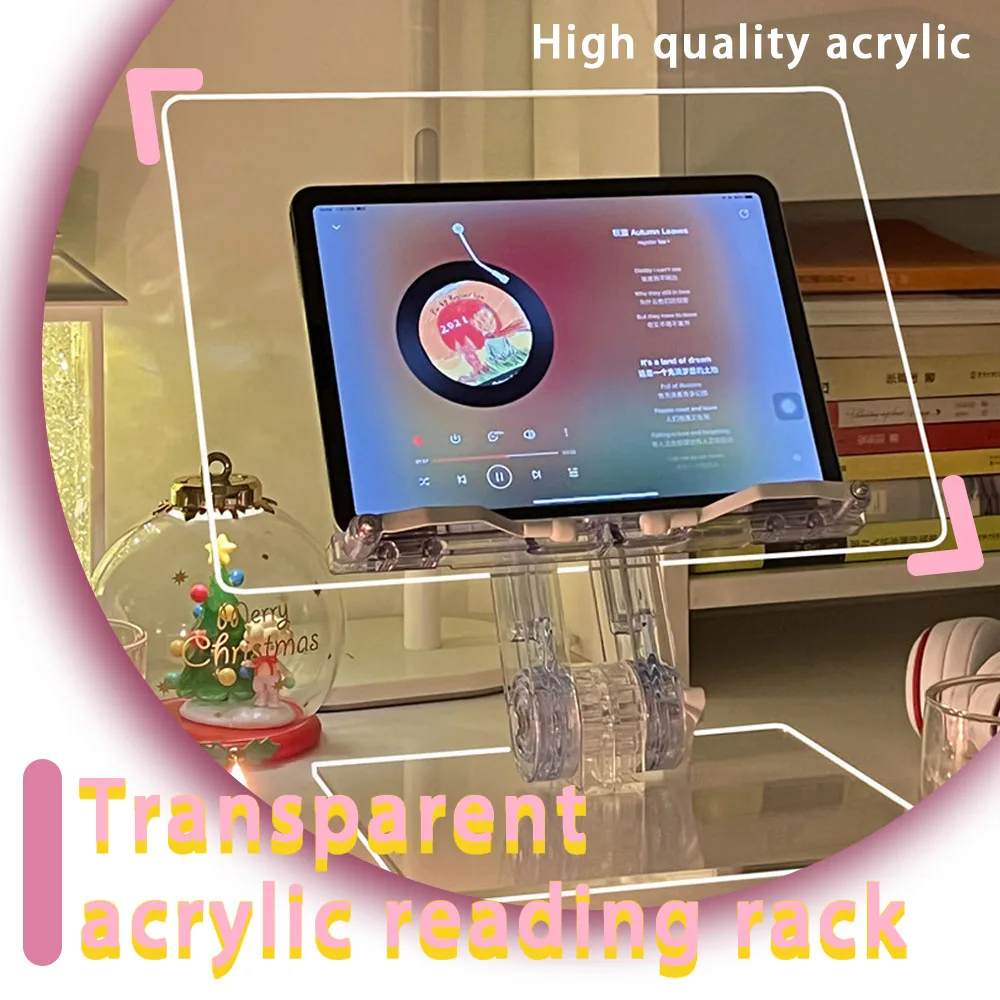

INS Style Acrylic Book Stand | Clear Adjustable Reading Holder for Books, Tablets & Laptops | Desktop Study Display Rack
