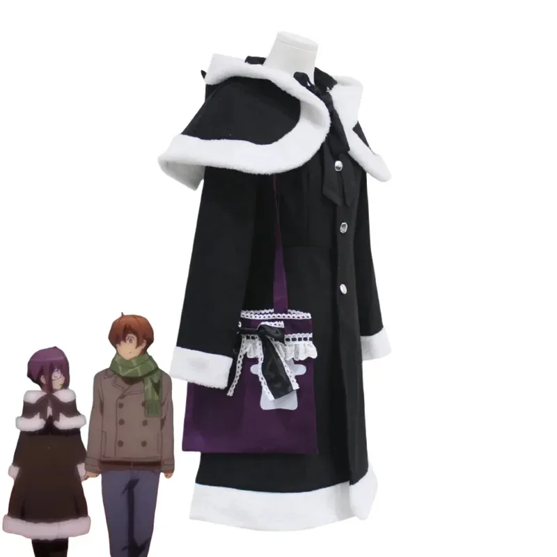 Аниме Love, Chunibyo & Other Delusions Takanashi Rikka Косплей Костюм Черная Зимняя Пальто Мао Сумка Парик Женщина Симпатичные Рождественские Костюмы;