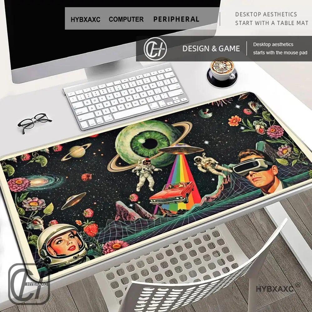 HYBXAXC Retro Sci-Fi Space Astronaut Steampunk Desk Mat Non-Slip Rubber for Gamer Office Gaming Keyboard Mats  Gamer Mousepad