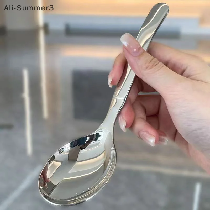 Cuchara redonda de acero inoxidable, red roja dorada para cena, mango largo, cucharas de postre agitadoras para accesorios de cocina, Gadgets