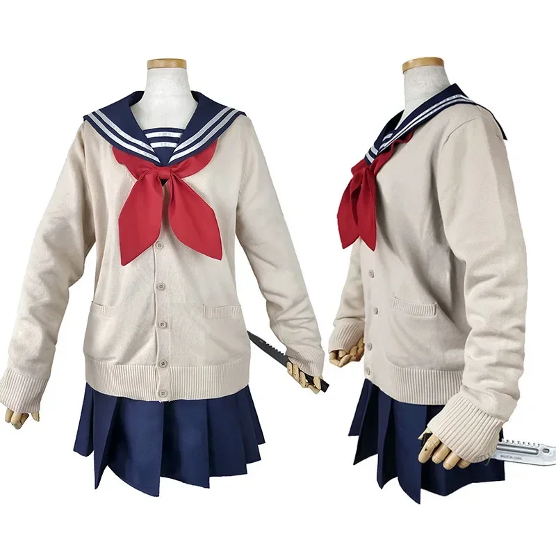 Anime My Hero Academia Cross My Body Himiko Toga Cosplay Costumes Knitted Coat Sailor Suit Skirt Jk Uniform Halloween Costume