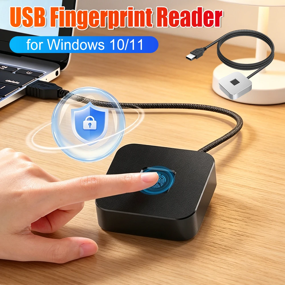 USB Fingerprint Reader with 5ft Cable Portable USB Fingerprint Logger Biometric Fingerprint Login Reader for Windows 10/11