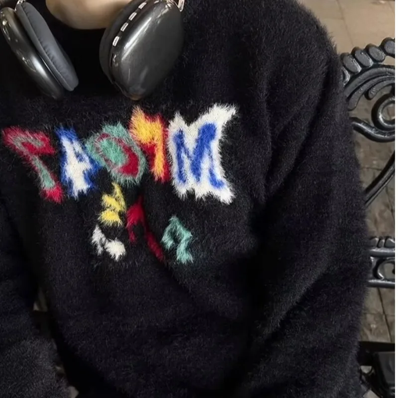 

Новинка 2024, мужской вязаный свитер большого размера 300 Pou, свободный простой теплый зимний бейсбольный воротник с цветочным принтом, длинный све, повседневный трикотаж