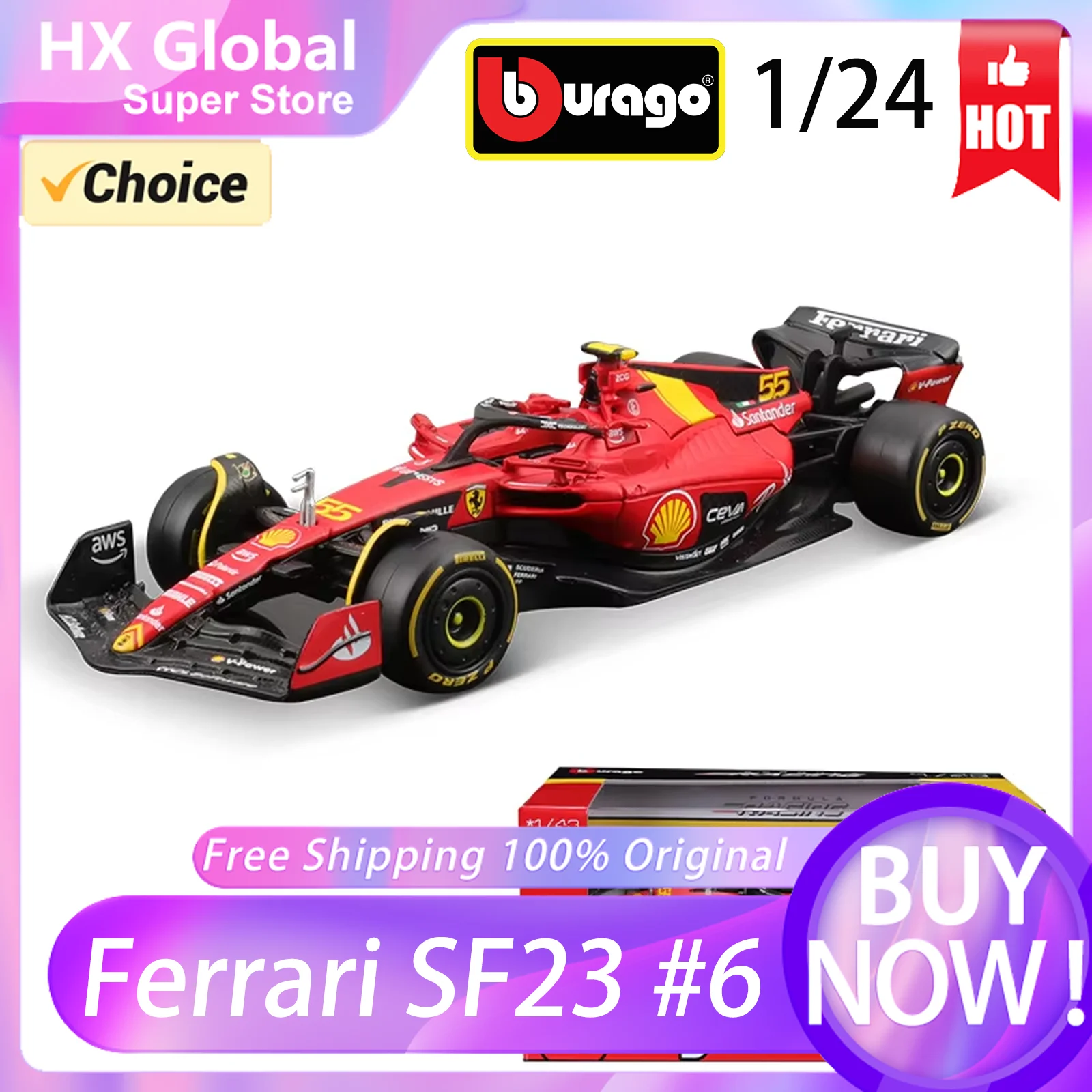 Bburago 1:24 Ferrari SF-23 Charles Leclerc 16# Formula One With Hardcover F1 Alloy Car Collection Toy Gift Christmas Model