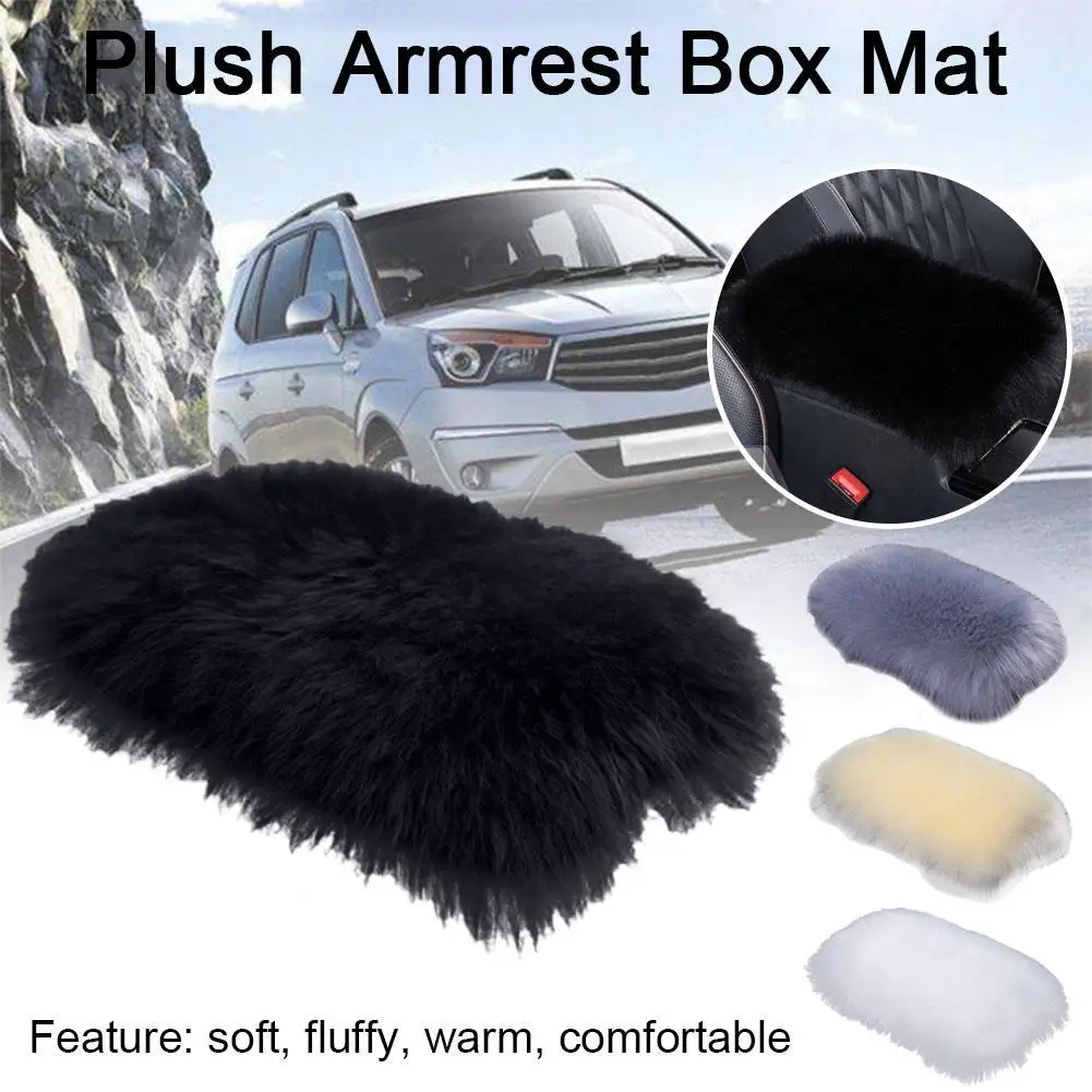 Pure Long Wool Sheepskin Car Armrest Box Mat Winter Cushion Console Mat Fur Real Raised Center Armrest Cover Sheepskin Armr G0h9