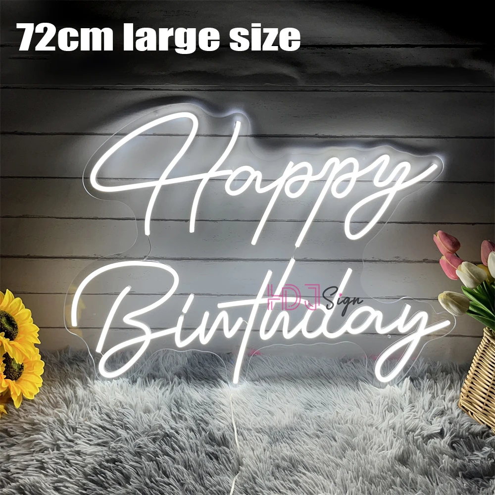 72cm Happy Birthday Neon Sign Party Decor Birthday Gifts Large Size Led Neon Lights Room Bedroom Decor Wall Art Neon Led Signs