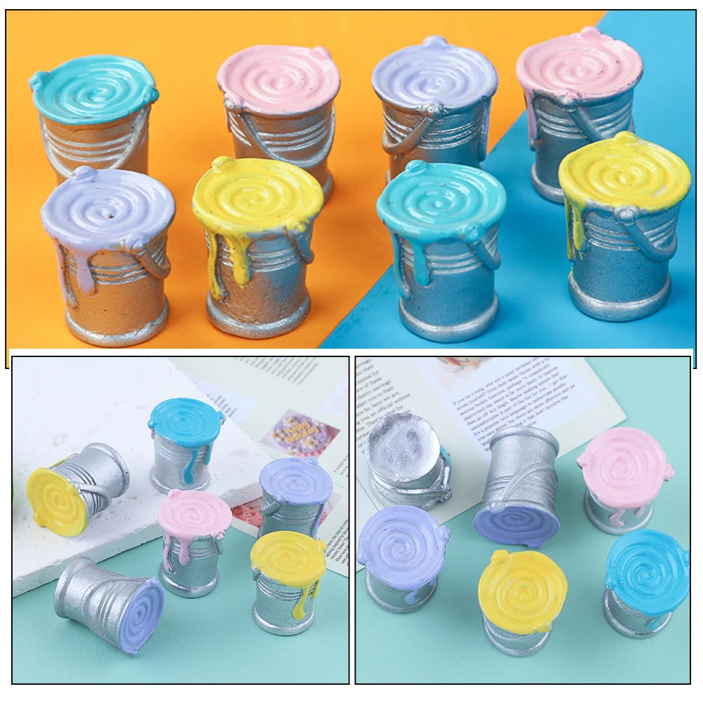 

8pcs Mini Paint Bucket For House Decor Resin Simulation Craft Micro Landscape Prop Vintage Small House Accessories