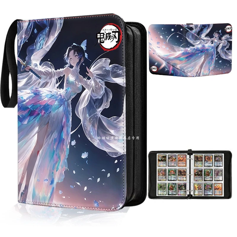 400pcs-900pcs-anime-cartoon-demon-slayer-blade-49-grid-loose-leaf-zipper-peripheral-card-collection-book-children's-toys