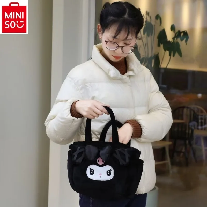 MINISO Sanrio Cartoon Anime Kuromi Printed Student Plush Handbag Fashion Women's Sweet Versatile Shoulder Bag