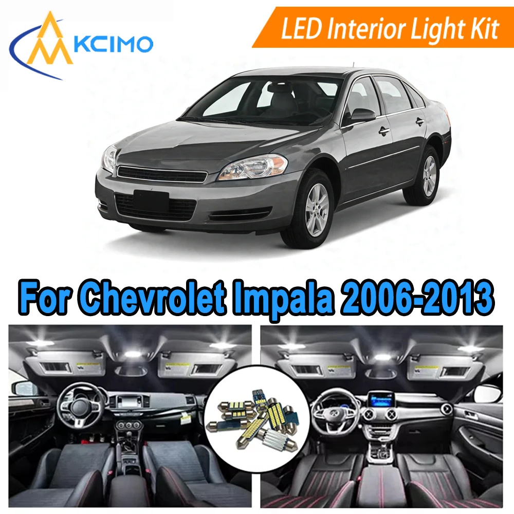

LED Kit Interior Light Bulbs For Chevrolet Impala 2006-2013 Dome, Map, Door, Trunk Bright White/Blue Easy Plug & Play​
