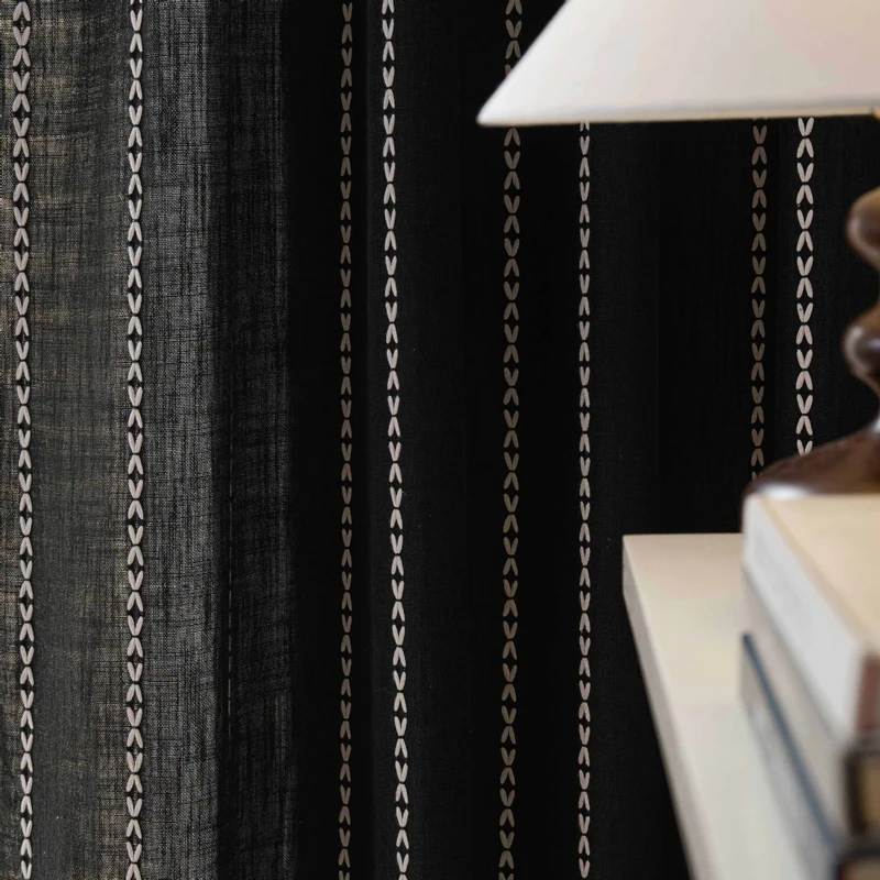 ستارة بوهو مع شرابة لغرفة النوم وغرفة المعيشة شبه قابلة للتطريز في المزرعة ستائر نافذة ريفية فرنسية لتزيين المنزل