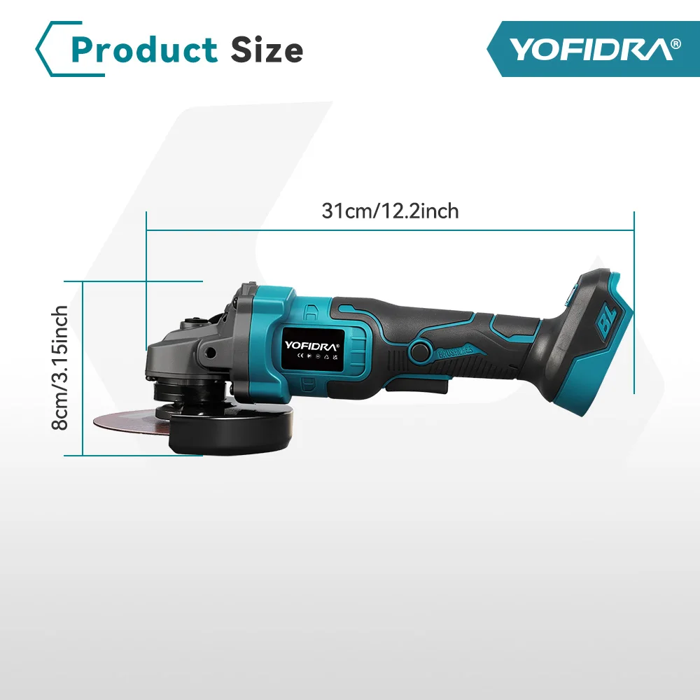 YOFIDRA 125mm 3-Gang Bürstenloser Winkelschleifer Kabellose Schleifmaschine Schneidwerkzeug für Holzbearbeitung Kompatibel mit Makita-Akkus – Detail 5