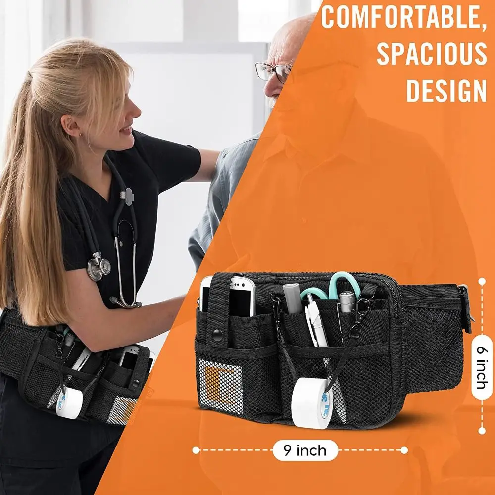 Portable Polyester Nurse Fanny Pack Adjustable Large Capacity Nursing Bag Multi Compartment Nurse Pouch Waist Bag view 6