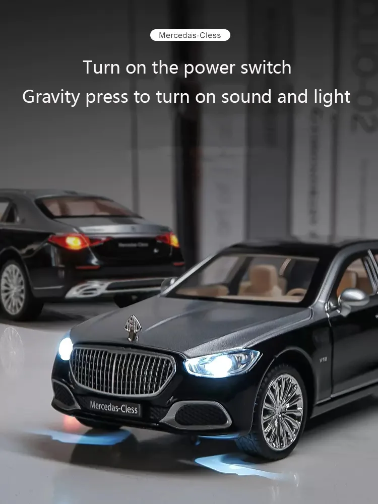 New 1:24 Simulation Benz Maybach S680 Alloy Car Model Sound And Light Pull Back Toy Car Die-Cast Boys Collection Decoration Gift