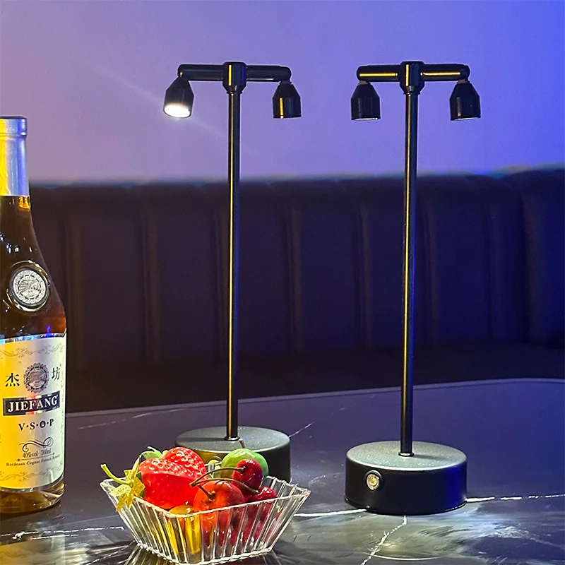 Dual-Head LED Rechargeable Desk Lamp Rotatable Ambient Spotlight for Bar Coffee Shop Pub Table Decorative Lighting
