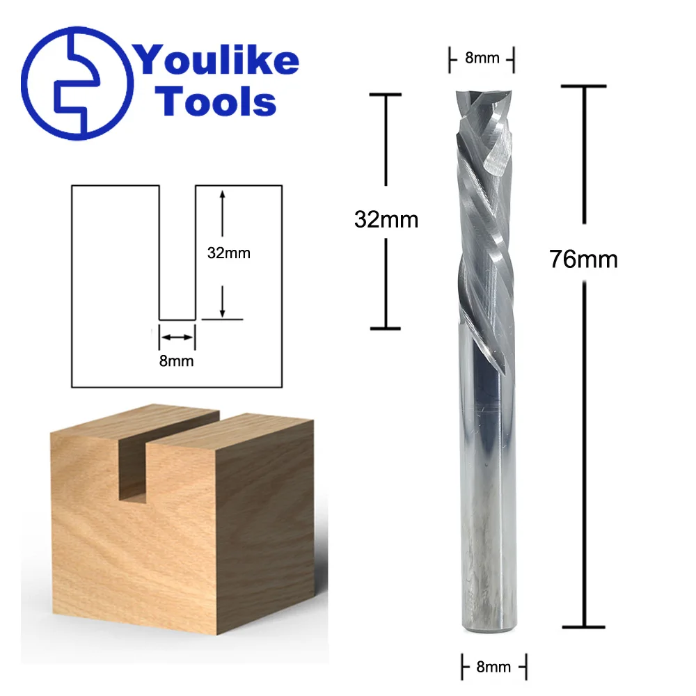 2 Flutes Carbide End Mill Tungsten steel Cutter CNC Router Bits Milling Tool for Wood Milling Cutter 8mm Shank