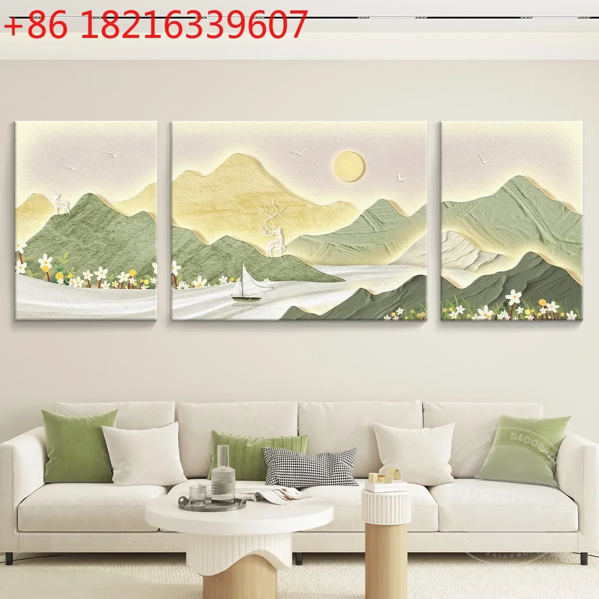Decorative painting sofa background wall hanging painting mural three-dimensional sandstone light luxury high sense atmosphere