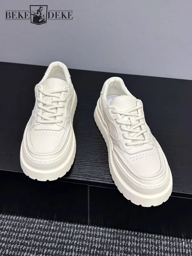

Comfortable Fashion New Designer Men Panelled Casual Thick Platform Lace Up Cowhide Genuine Leather Sneakers Skateboard Shoes