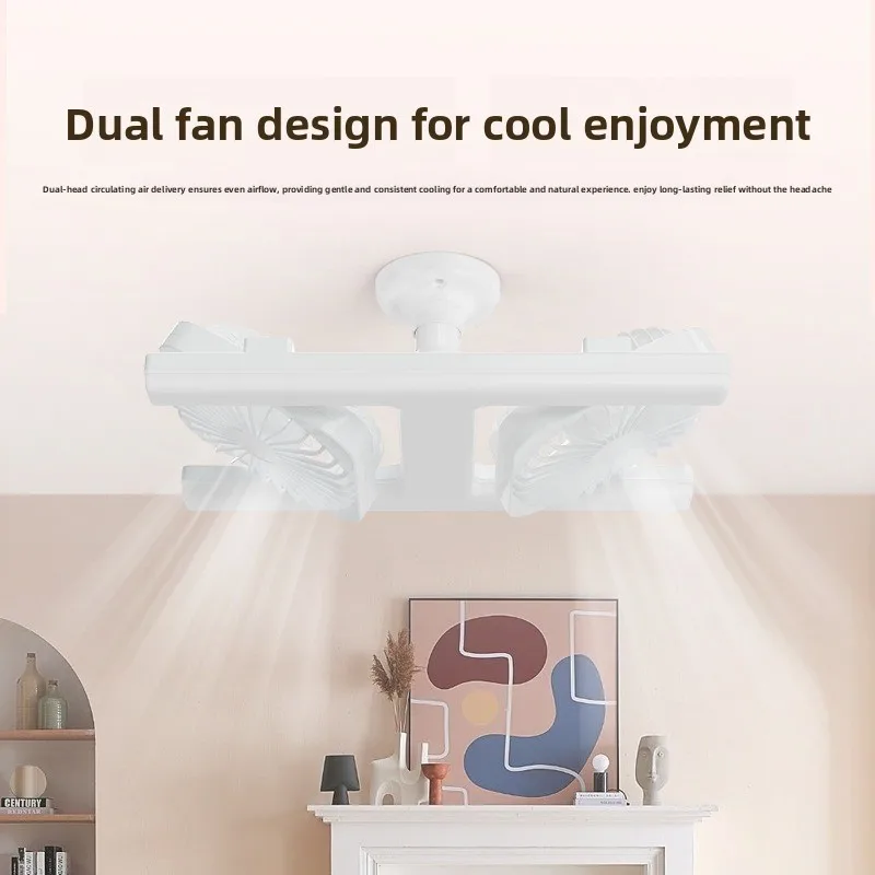 Dual Head Adjustable Angle E27 Ceiling Fan Light Remote Control LED Silent for Bedroom Living Room Kitchen Patio image 2