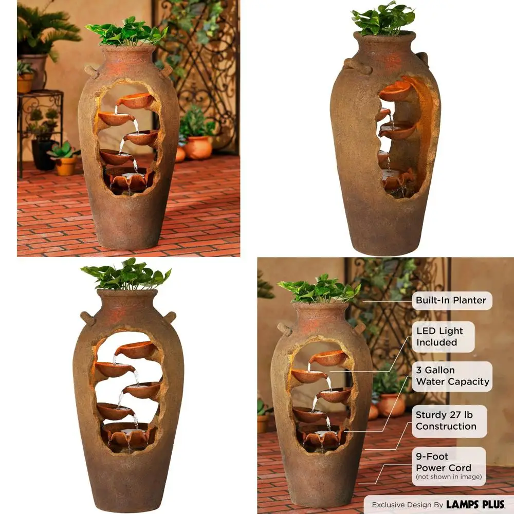 

Деревенский 33-высокий напольный фонтан в каменном стиле со светодиодной подсветкой и урной-кашпо, большой