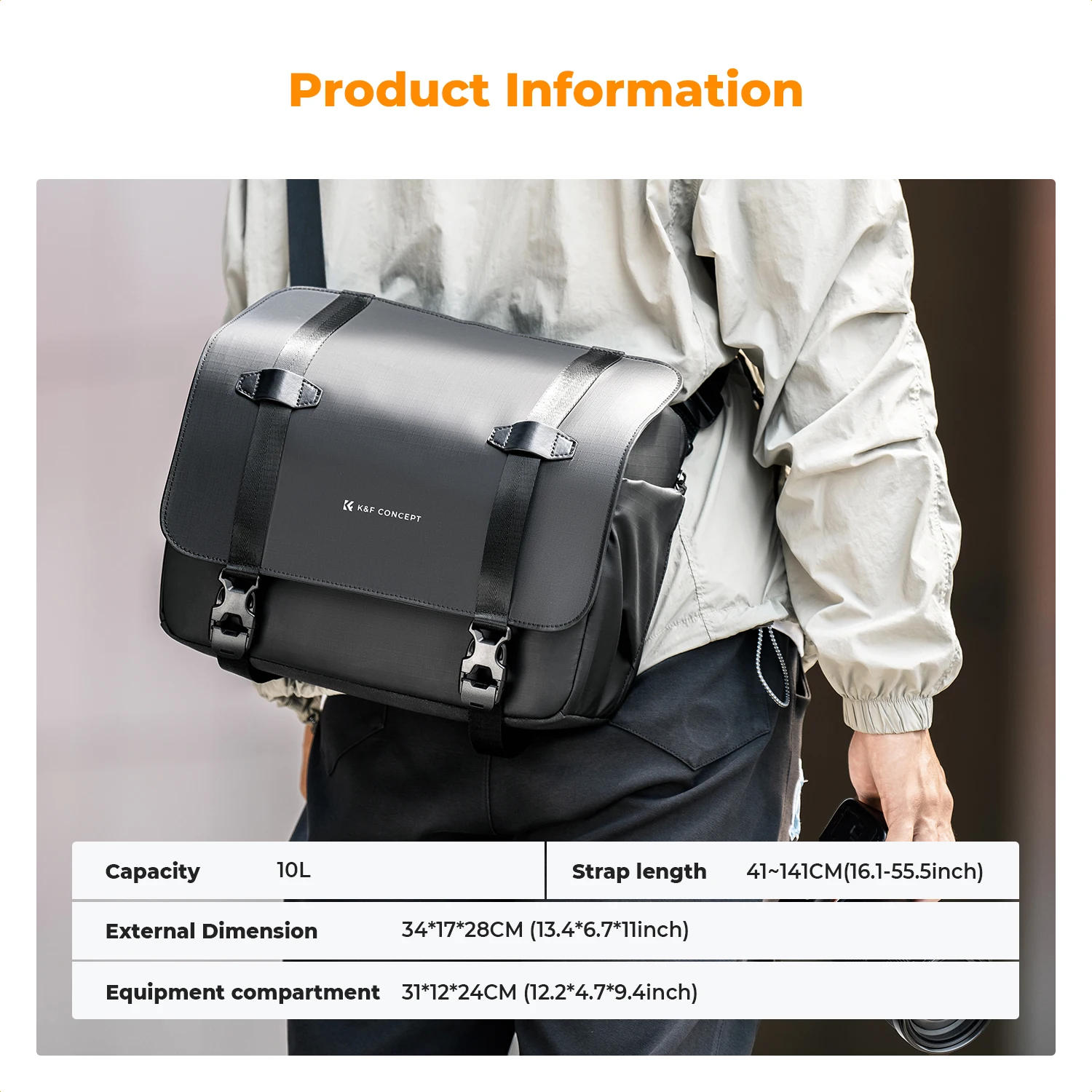 K&F Concept 10L Camera Sling Bag Crossbody Shoulder Backpack Photography Camera Bag for Sony Nikon Canon DSLR With Rain Cover