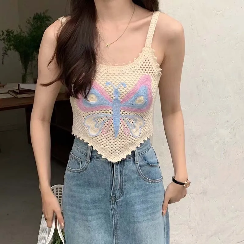 Boring Honey New Fashion All-Match Color Wearing Suspenders Female Summer French Sweet Spicy Vest Dopamine Wearing Top Women