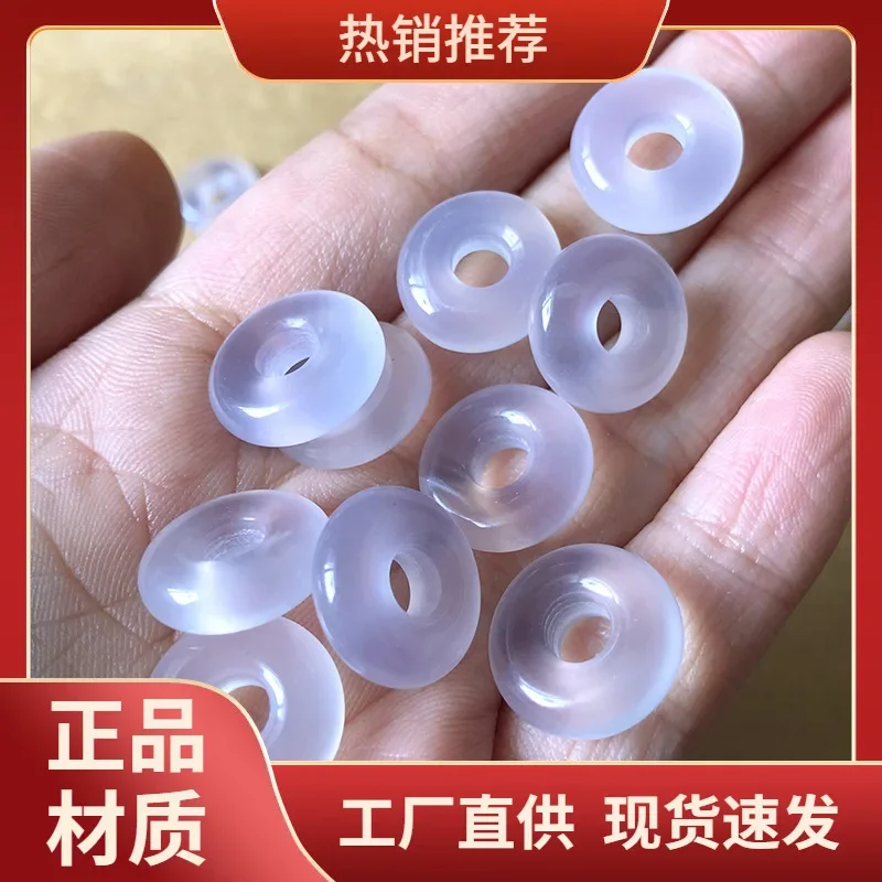 Natural ice-permeable violet agate safety buckle, light purple chalcedony large hole safety ring DIY accessories