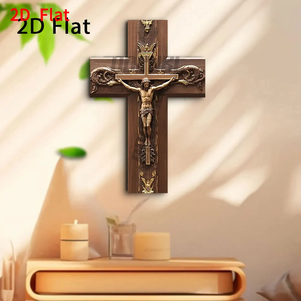 Vintage Metal Cross Wall Hanging - Intricate Jesus Christ Crucifixion Design with Golden Swirls & Vines Ornate Detailing