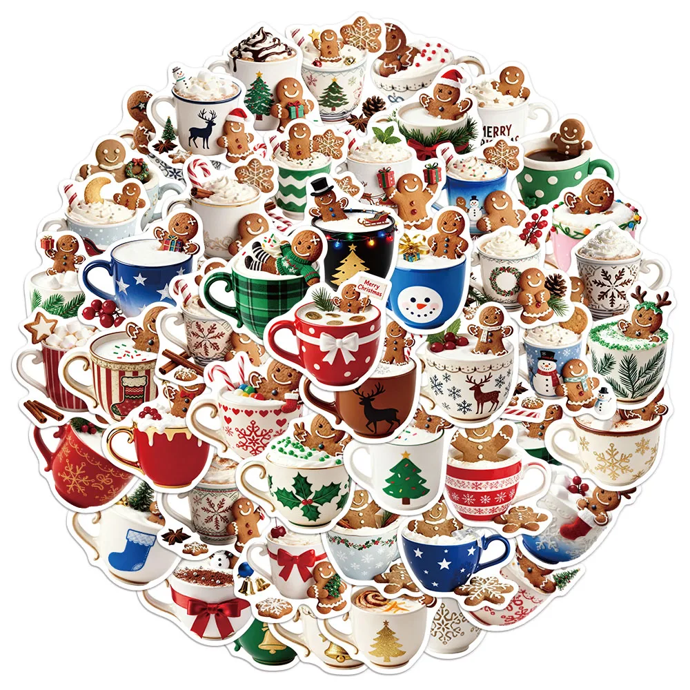 50PCS Weihnachten Kaffee Cartoon Aufkleber Set DIY Telefon Fall Laptop Gitarre Computer Dekoration Wasserdichte Aufkleber