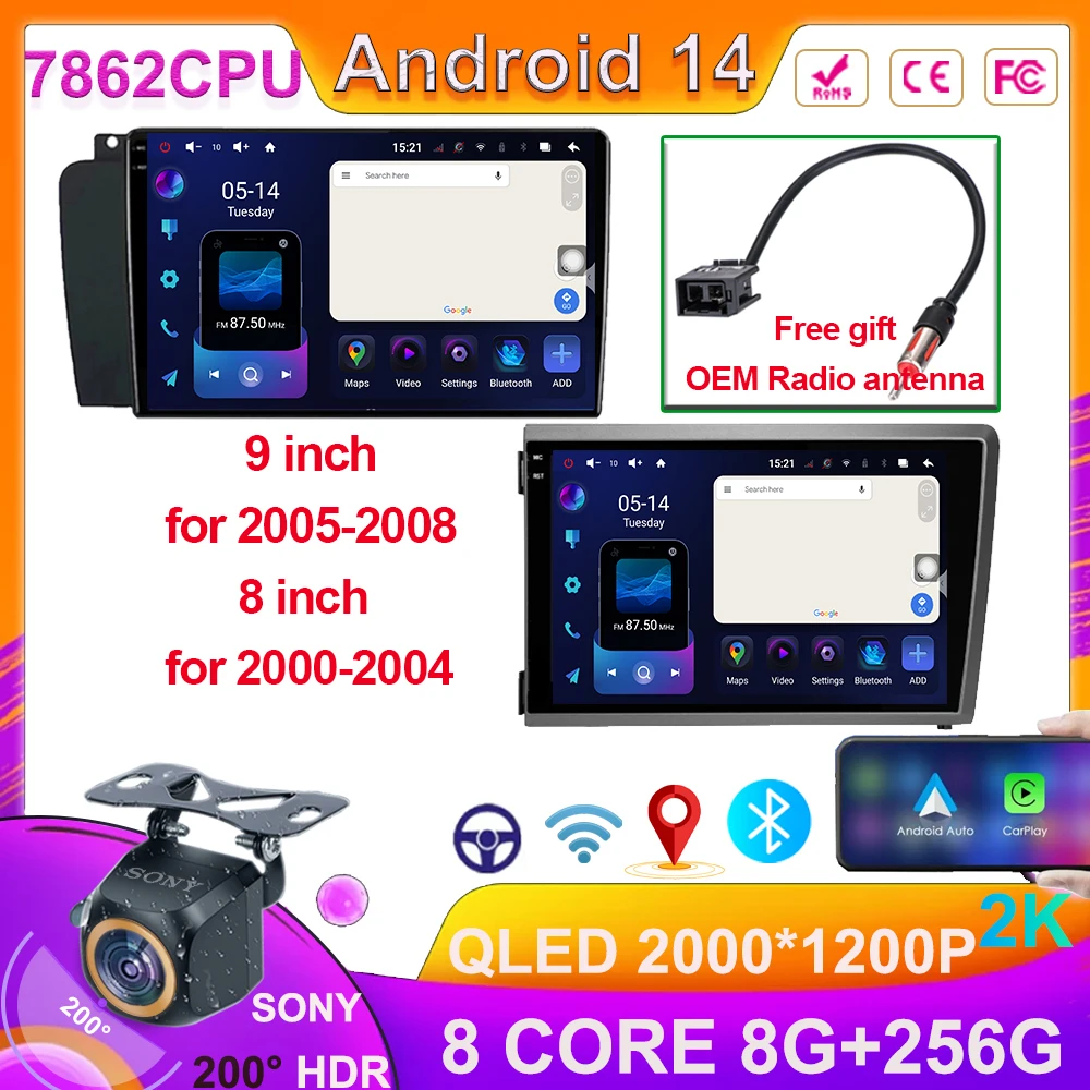 

Car For Volvo XC70 V70 S60 2004 - 2009 Android 14 For Volvo S60 V70 XC70 2000 - 2004 Radio Player GPS Navigation 5G BT Carplay