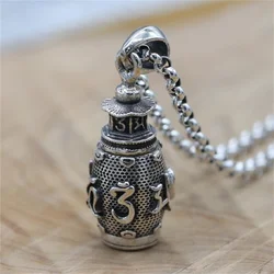 S925 Sterling Silver Jewelry Embossed Shurangama Mantra Men Pendant Retro Openable Gawu Box Necklace For Women Accessories Gift