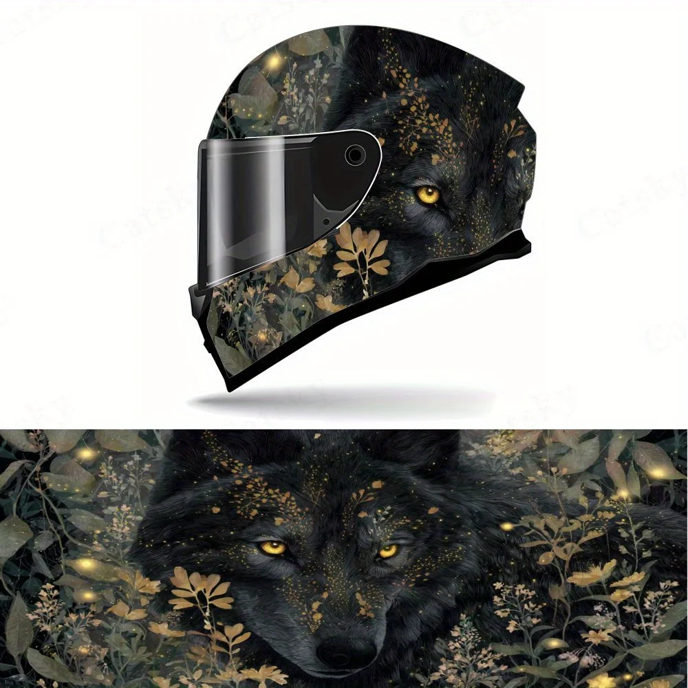 

Black wolf in the flowers PVC material self-adhesive waterproof motorcycle helmet sticker, paste firmly and do not fall, waterpr