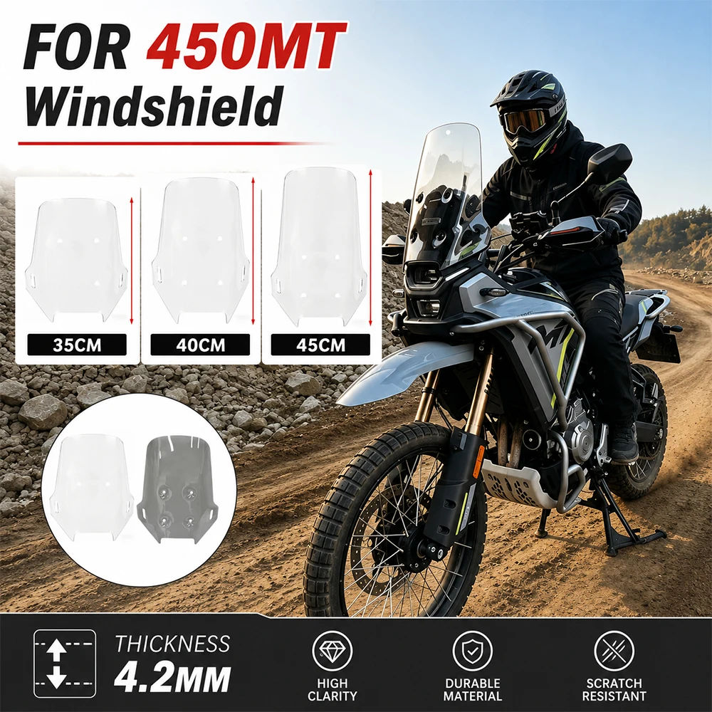 45CM 35CM 40CM Smoke Transparent 450MT Motorcycle Windshield For CFMOTO 450 MT CF450MT Accessories Motorcycle Front Windscreen