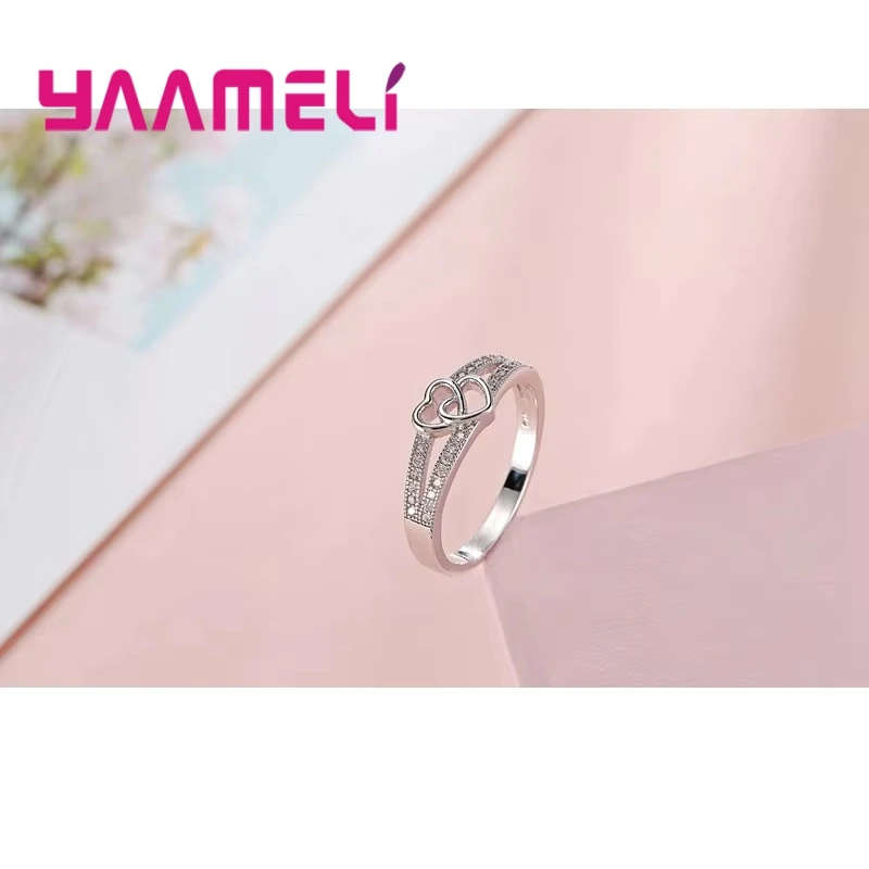 925 Sterling Silver Color Ring Simple Sweet Romantic Style Lover Gifts Cross Love Shape For Women Engagement Ceremony Jewelry