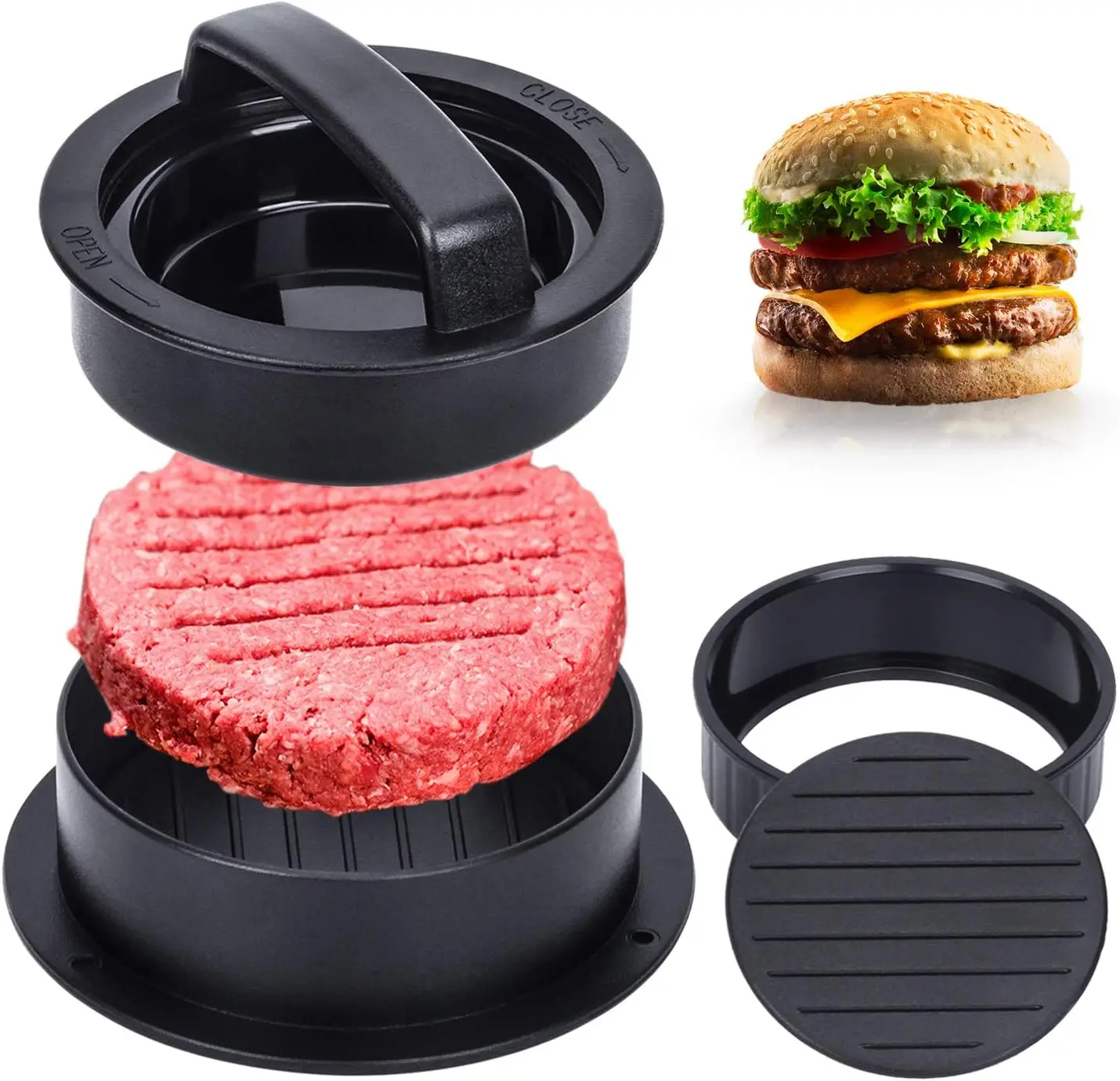 ABS Hamburger Press Meat Pie Press Stuffed Burger Mold Maker with Baking Paper Liners Patty Pastry Tools BBQ Kitchen Accessories