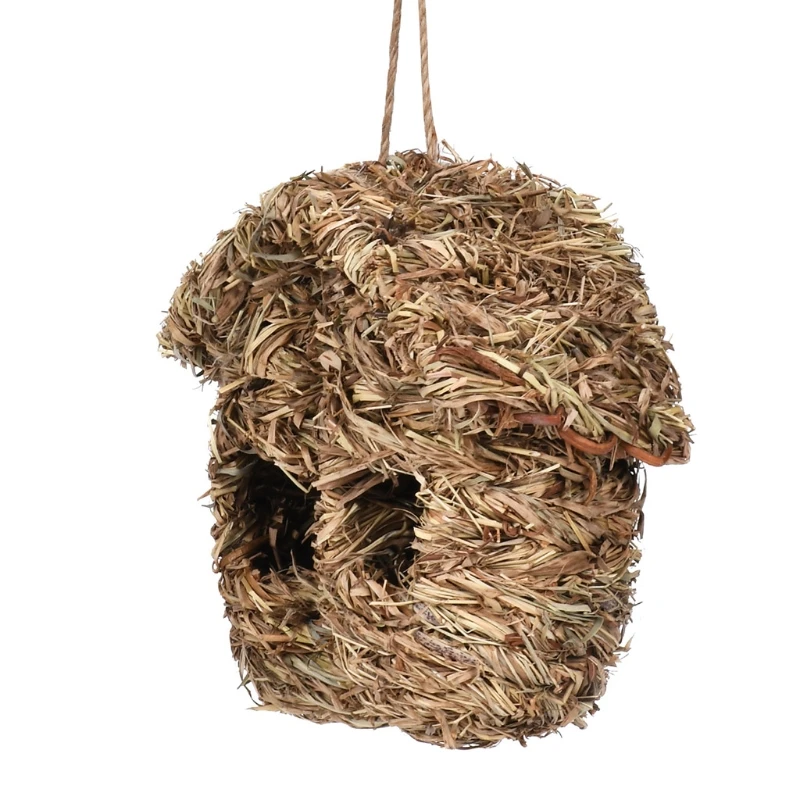 Bird Nest Grass Bird Outdoor Hanging Natural Fiber Birdhouse Canaries Wren Nests Chickadee House Wild Bird Hideaway