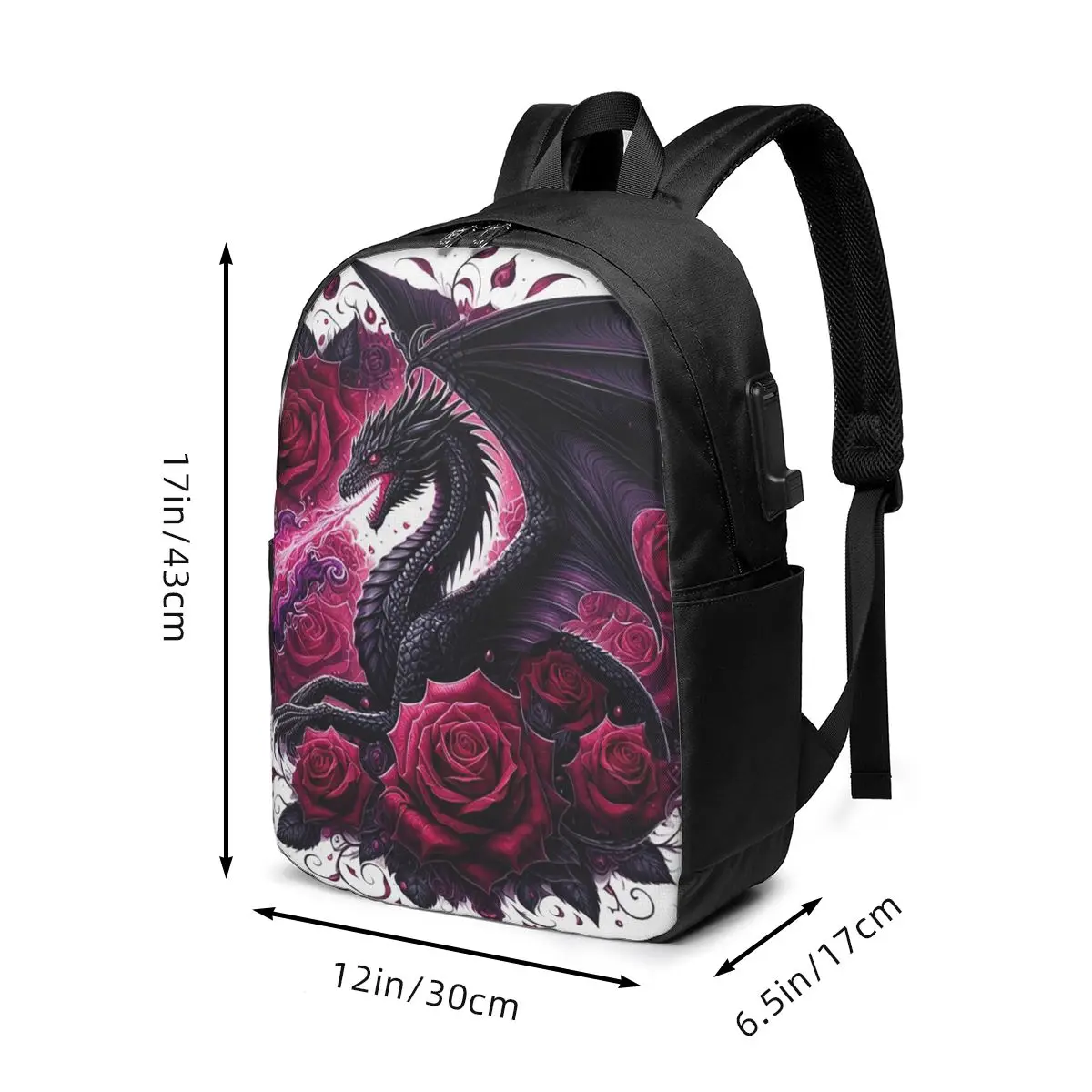 Fantasy Dragon And Purple Rose Design Backpack Travel Notebook Bag Computer College Student School Bag Laptop Shoulder Bags
